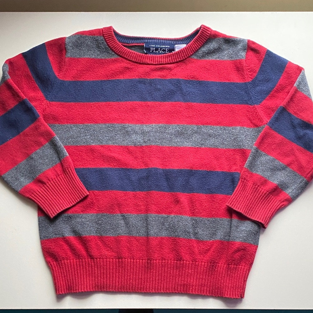 🌻Children’s PlaceCrewneck Sweater - Red, Blue, Gray Stripes
